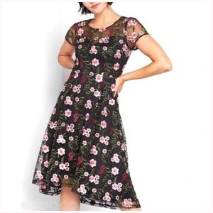 Modcloth Black Mesh Floral Embroidered Dress